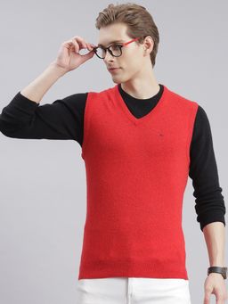 Monte Carlo - Red Multi Solid V Neck Sweater