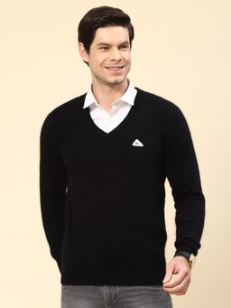 Monte Carlo - Black Solid V Neck Pullover Sweater
