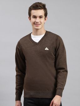 Monte Carlo - Brown Multi Solid V Neck Pullover Sweater