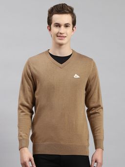 Monte Carlo - Biscuit Solid V Neck Pullover Sweater