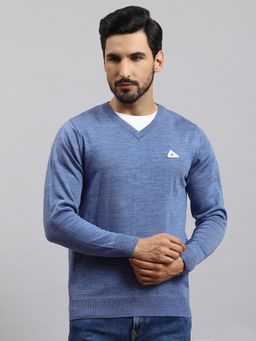 Monte Carlo - Blue Mix Solid V Neck Pullover Sweater