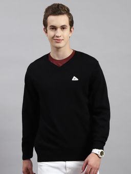 Monte Carlo - Black Solid V Neck Pullover Sweater