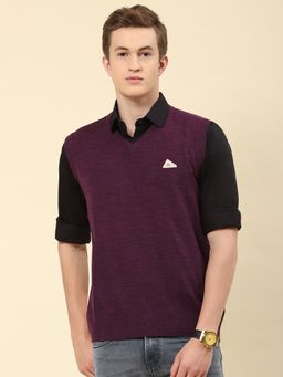 Monte Carlo - Purple Wine Mix Solid V Neck Sweater