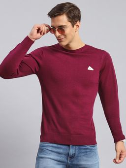 Monte Carlo - Maroon Solid Round Neck Pullover Sweater