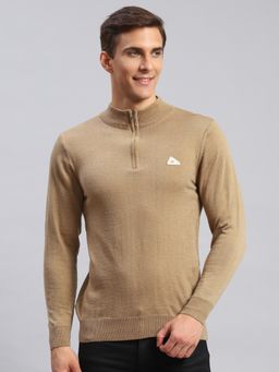 Monte Carlo - Biscuit Solid High Neck Pullover Sweater