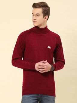 Monte Carlo - Salsa Red Solid High Neck Pullover Sweater