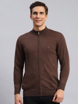 Monte Carlo - Dk Mouse Brown Mix Solid Stand Collar Pullover Sweater
