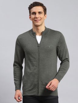 Monte Carlo - Grey Mix Solid Stand Collar Pullover Sweater