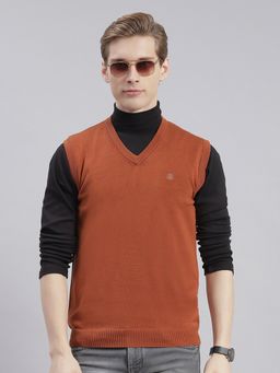 Monte Carlo - Rust Solid V Neck Sweater