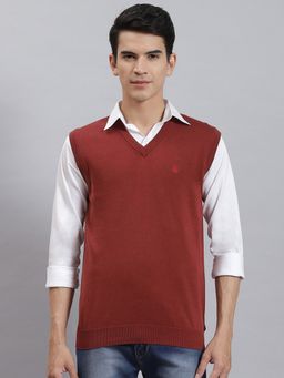 Monte Carlo - Mocha Maroon Solid V Neck Sweater