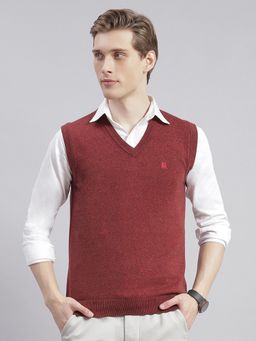 Monte Carlo - Cherry Solid V Neck Sweater