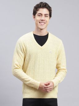 Monte Carlo - Lt Yellow Mix Self Design V Neck Pullover Sweater