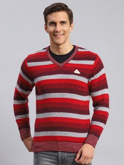 Monte Carlo - Red Striped V Neck Pullover Sweater