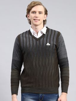 Monte Carlo - Chocolate Mix Self Design V Neck Sweater