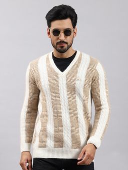 Monte Carlo - Off White Striped V Neck Pullover Sweater