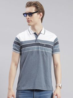 Monte Carlo - Grey Striped Polo Collar T-Shirt