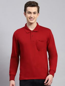 Monte Carlo - Maroon Solid Polo Collar T-Shirt