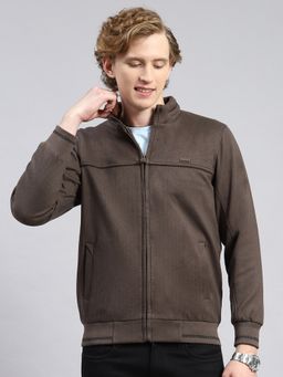Monte Carlo - Brown Solid Stand Collar Jacket