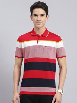 Monte Carlo - Red Striped Polo Collar T-Shirt