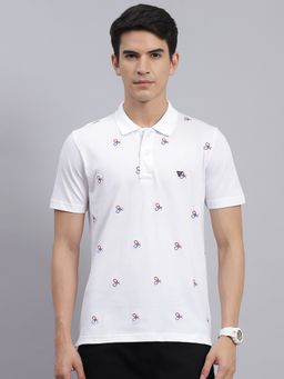 Monte Carlo - White Printed Polo Collar T-Shirt