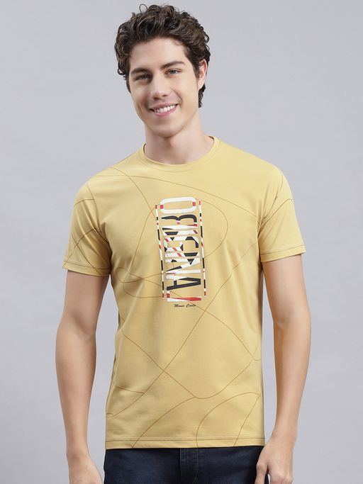 Buy Monte Carlo Yellow Printed Round Neck T-Shirt Online