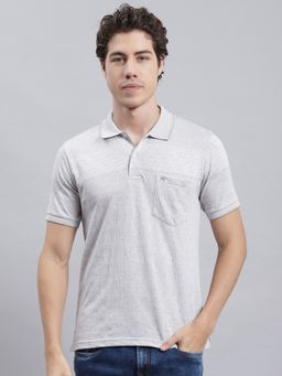 Monte Carlo - Grey Self Design Polo Collar T-Shirt