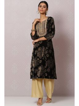 Biba - Black Straight Poly Cotton Kurtas