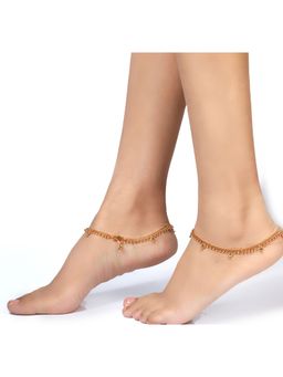 Aatmana - Set of 2 Gold Plated Green Stone Studded Handcrafted Anklets
