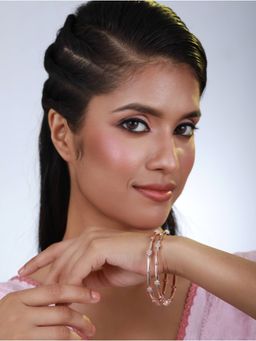 Aatmana - Rose Gold Plated and White American Diamond Elegant Floral Bangles (Set of 2)