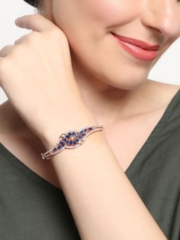 Aatmana - Blue Rose Gold Plated American Diamond Studded, Floral Patterned Bracelet