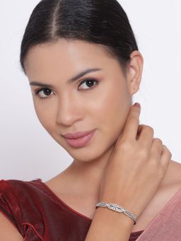 Aatmana - American Diamond Silver Plated Mint Green Bangle Style Bracelet