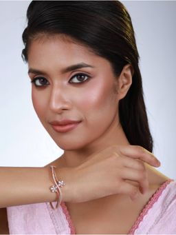 Aatmana - Rose Gold Plated American Diamond Studded Floral Handcrafted Bangle Style Bracelet