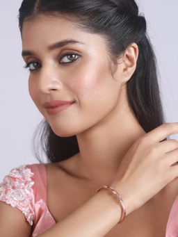 Aatmana - Rose Gold and Silver Toned Brass American Diamond Bangle Style Bracelet