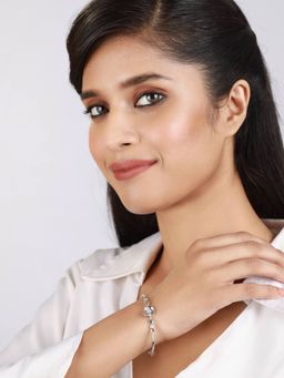 Aatmana - Silver Toned White American Diamond Handcrafted Elegant and Sleek Bracelet