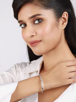 Aatmana - Silver Toned and White American Diamond Handcrafted Silver Plated Bracelet