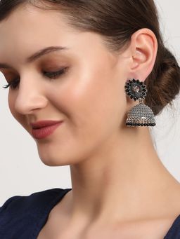 Aatmana - Gold Plated Peacock Shape Painted Enamel Pearl Drop Ethnic Jhumka Earring