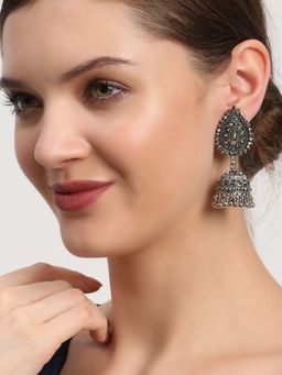 Aatmana - Black Silver Plated Jhumka Earring