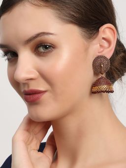 Aatmana - Designer Gold Plated Peacock Shape Enamelled Traditional Drop Jhumka Earring