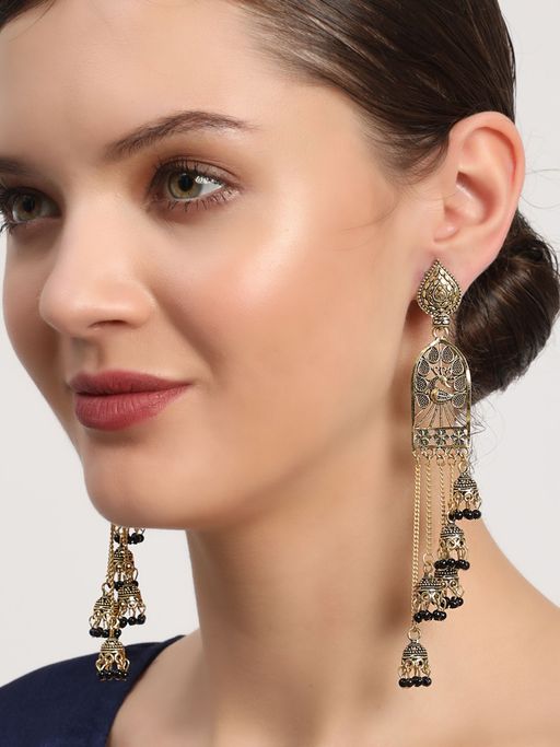 Aatmana Black Gold Plated Pearl Drop Jhumka Earring