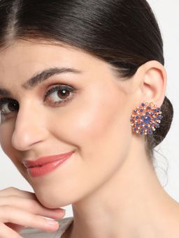 Aatmana - Blue Kundan Studded Stone Contemporary Stud Earrings