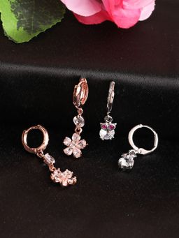 Aatmana - Set of 2 American Diamond Studded Rose Gold and Silver Plated Drop Earring