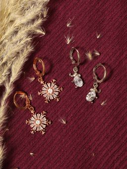 Aatmana - Set of 2 American Diamond Studded Rose Gold and Silver Plated Drop Earring