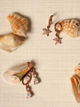 Aatmana - Set of 2 Artificial Stones Rose Gold Plated Hoop Earring