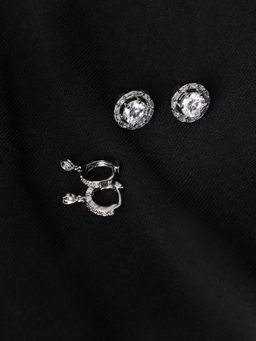Aatmana - Set of 2 Silver Plated Drop and White Studs Earrings