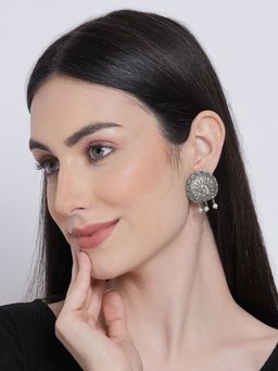 Aatmana - Oxidized Peacock Shaped Stud Earrings