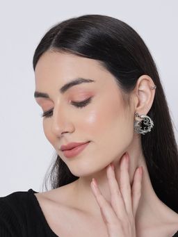 Aatmana - Handcrafted Peacock Shaped Oxidized Stud Earrings