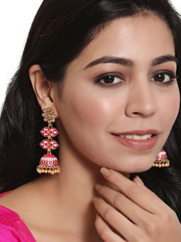 Aatmana - Red and Pink Meenakari Enamel Dome Shaped Long Jhumka Earrings