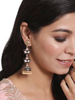Aatmana - Black and Pink Meenakari Enamel Dome Shaped Long Jhumka Earrings