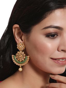 Aatmana - Gold Plated Meenakari Green Chandbali Earrings