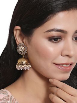 Aatmana - Grey Antique Gold Plated Studded Dome Shaped Jhumkas